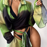 Three-Piece Bikini Long Sleeve Chiffon Women Swimsuit