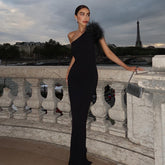 Ava Off-Shoulder Feather Maxi Dress