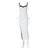 Women's Fashionable Elegant Color Contrast Patchwork Slim-fit Suspender Dress