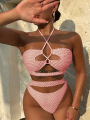 Beige Drawstring Split Bikini Luoguo Sexy Swimsuit