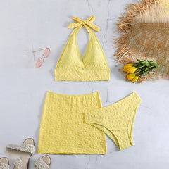 birthday outfit New Towel Skirt Tube Top Solid Color Three-Piece Korean Style Bikini Swimsuit