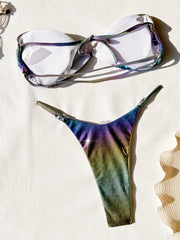 Gradient Lace-Up Bikini Sexy Backless Swimsuit