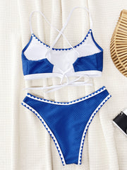 Blue Halter Strap Split Bikini