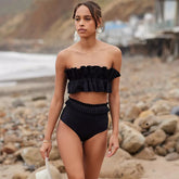 black bandeau bikini One Shoulder Backless