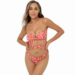 Long Shoelace Bandeau Triangle Split Swimsuit Bikini