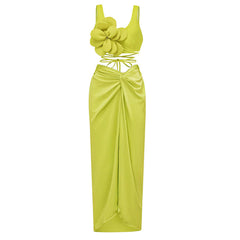 High Waist Banded Bikini Solid Color Three-Piece Split Swimsuit