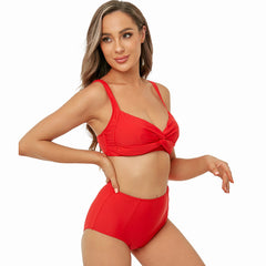 Sexy High Waist Split Swimsuit: Solid Color Bikini for Ladies