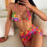 Triangle Cup Printed Lace up Sexy Bikini