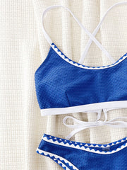 Blue Halter Strap Split Bikini