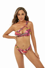 One Shoulder Women Printed Split Swimsuit