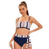 Striped Printed Split Swimsuit High Waist Triangle with Backless
