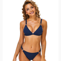 Solid Color Sexy Bikini Triangle Strap Backless Split Swimsuit