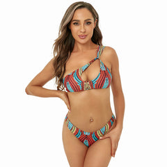 One Shoulder Women Printed Split Swimsuit