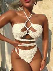 Beige Drawstring Split Bikini Luoguo Sexy Swimsuit