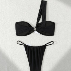 White One-Shoulder Floral Bikini Sexy Split Swimsuit