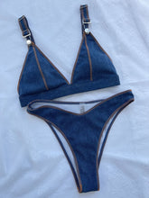Sexy Denim Bikini Blue Solid Color