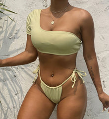 Sexy One Shoulder Split Swimsuit