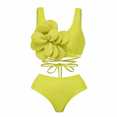 High Waist Banded Bikini Solid Color Three-Piece Split Swimsuit