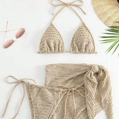 Lace-Up Triangle Cup Bikini Sexy Three-Piece Swimsuit