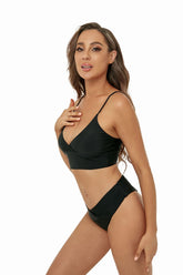 Solid Color V Neck Triangle Split Swimsuit