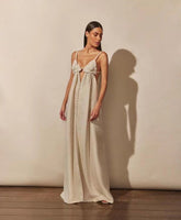 Soleia Apricot Draped Midi Dress