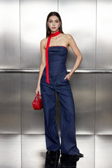 Oorja Strapless Lace Up Denim Set