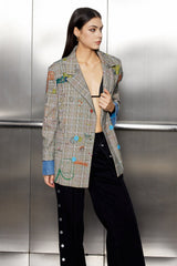 Paris Graffiti Grid Plunge Blazer