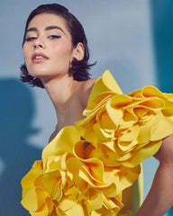 Solid Yellow 2024 Women Sexy 3D Flower One Piece Swimsuit Swimwear Off Shoulder Beachwear Summer Monokini Surf Wear Bathing Suit