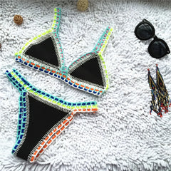 Knitted Bikini 2024 2-piece Swimsuit for Women,summer Beach Vacation Bathing Suit,sexy Triangle Cup V-neck Suspender Swimwear