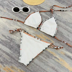 2024 Women's Sexy Solid Color Bikini Adjustable Lace-Up Swimsuit Summer Brazilian Beach Swimsuit Triangle Halterneck Bikini Set