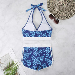 Flower Print 2 Piece Swimsuit Women,sexy High Waist V-neck Tankini Bikini,2024 Suspender Halter Swimwear,summer Beach Vacation