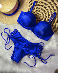 Sexy Bikinis Sets Push Up Women's Swimsuit Tie Side G-String Vintage Solid Swimwear Chest Pad Summer Beachwear Bathing Suit