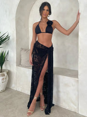 3 Pieces Bikini Women Swimsuit 2024 Female Swimwear Flower Beachwear Swimming Suit Bathing Suit Bikini Set Skirt Sarong Biquini