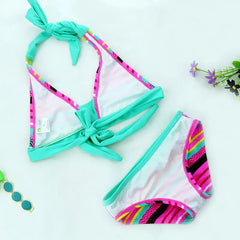 2024 New Summer Girls Close-fitting Elastic Stripe Swimsuit Girls Split Two-pieces Swimwear, Children Stripe Bikini Wholesale