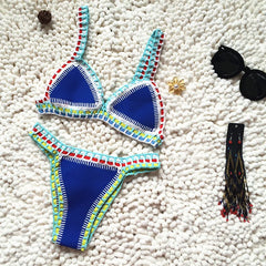 Knitted Bikini 2024 2-piece Swimsuit for Women,summer Beach Vacation Bathing Suit,sexy Triangle Cup V-neck Suspender Swimwear