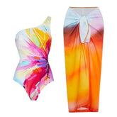 2024 New One Shoulder Floral Ruffled Bikini Set Women 3D Flower High Waist Two Piece Swimsuit Beach Skirt Bathing Suit Swimwear