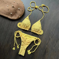 Hollow Out Bandage Swimwear 2024 Halter Bikini Set Thong Swimsuit Women Biquini Brazilian Bathing Suit Beachwear