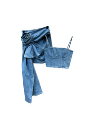 3D Flower Denim Skirt Set