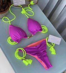 New Women Bikini Backless Rope Triangle Swimsuit Multicolor