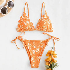 Bikini 2024 Women Y2k Two Piece Floral Print Swimsuit Trendy Suspender Lace Up Bikini Swimwear Summer Hawaiian Bathing Suit