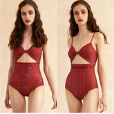 New Vintage Printed Double-sided Wear Swimming Bathing Suit Women Bandage Sexy One Piece Swimsuit Beachwear Swimwear Woman