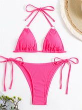 Bikini Women Swimsuit 2024 New Solid Ribbed Halter Bikinis Set Sexy Lace Up Swimwear Summer Two Piece Beach Bathing Suit Female