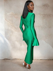 Front Cut Out Maxi Dress with Long Flare Sleeves
