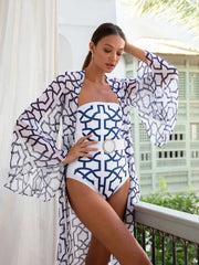 Geometric Shapes Beach Outfits 2023 New Swimwear Summer Female One Piece and Cover- Up Swimsuit Women Swim Suit Beach Wear