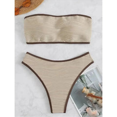 Bikini Women Swimsuit 2024 New Solid Bandeau Bikinis Set Thong Swimwear Summer Biquini 2 Piece Bathing Suit Beach Female