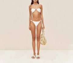 Solid Color Bikini and Crochet Dress Women Fashion Two Piece Outfits Swimsuit Luxury Swimwear Vacation Bathing Suits 2024