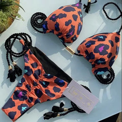 Women's Rope Swimwear Strap Split Bikini Printed Triangle Swimsuit