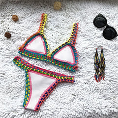 Knitted Bikini 2024 2-piece Swimsuit for Women,summer Beach Vacation Bathing Suit,sexy Triangle Cup V-neck Suspender Swimwear