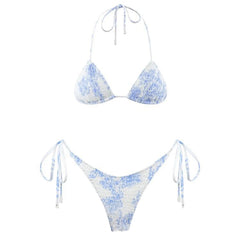 Womens Girls Sexy Bikini Swimsuit Stylish Tie-Dye Wrinkled Tankini Sets Halter Neck Lace Up Micro Bikini Swimwear Hawaiian Wear