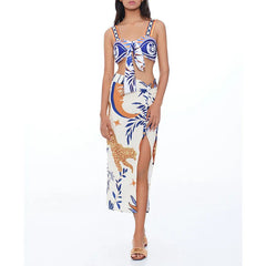 2024 Fashion Printed Lace Up Bikini Sexy High Waisted Split Swimsuit Women Elegant Beach Swimwear Luxury Bathing Suit Beachwear